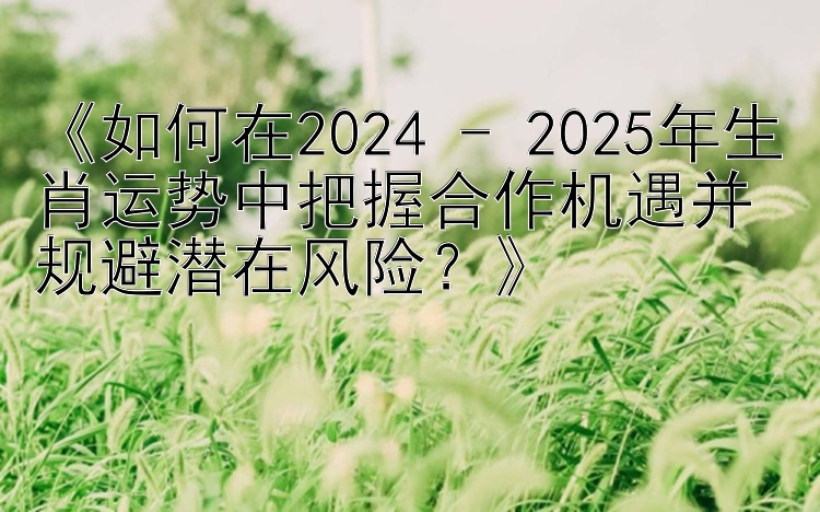 《如何在2024 - 2025年生肖运势中把握合作机遇并规避潜在风险？》