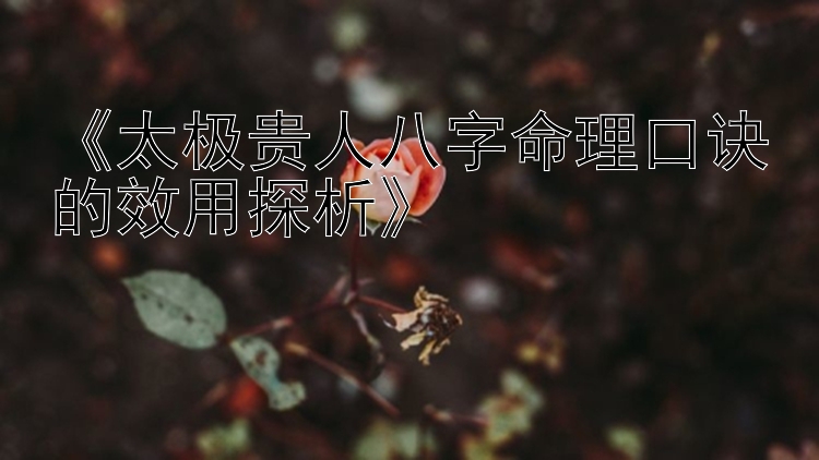 《太极贵人八字命理口诀的效用探析》