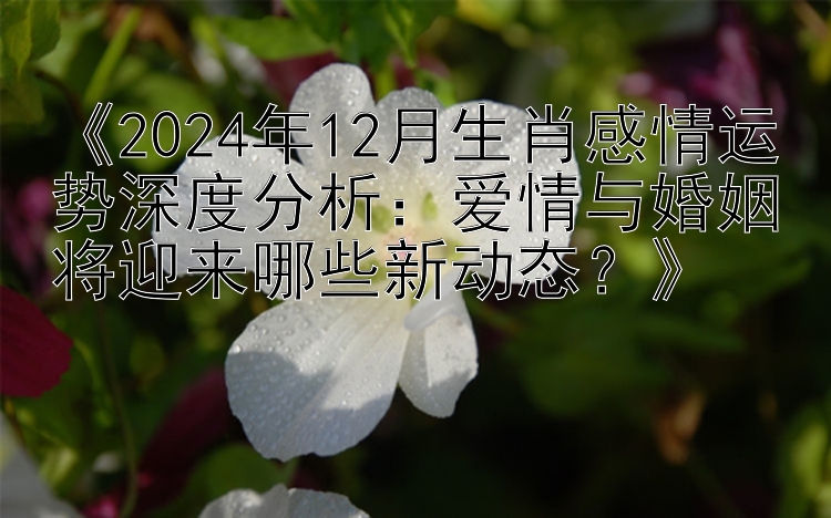 《2024年12月生肖感情运势深度分析：爱情与婚姻将迎来哪些新动态？》