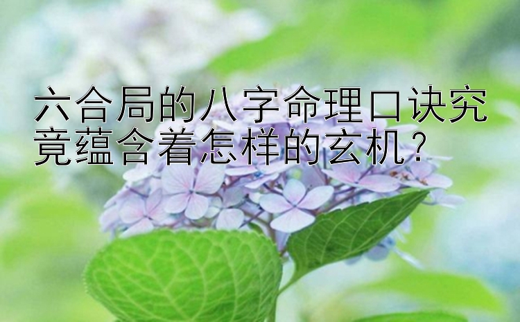 六合局的八字命理口诀究竟蕴含着怎样的玄机？