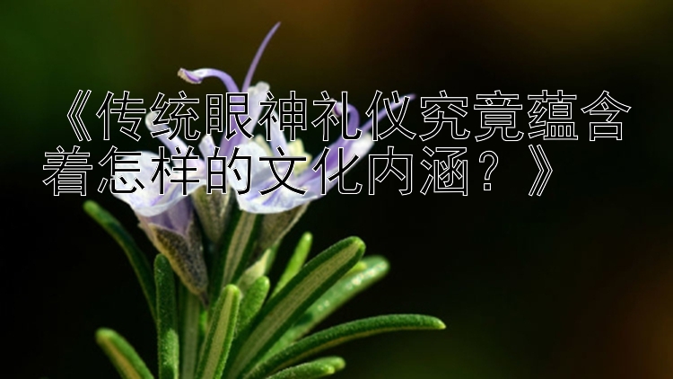 《传统眼神礼仪究竟蕴含着怎样的文化内涵？》